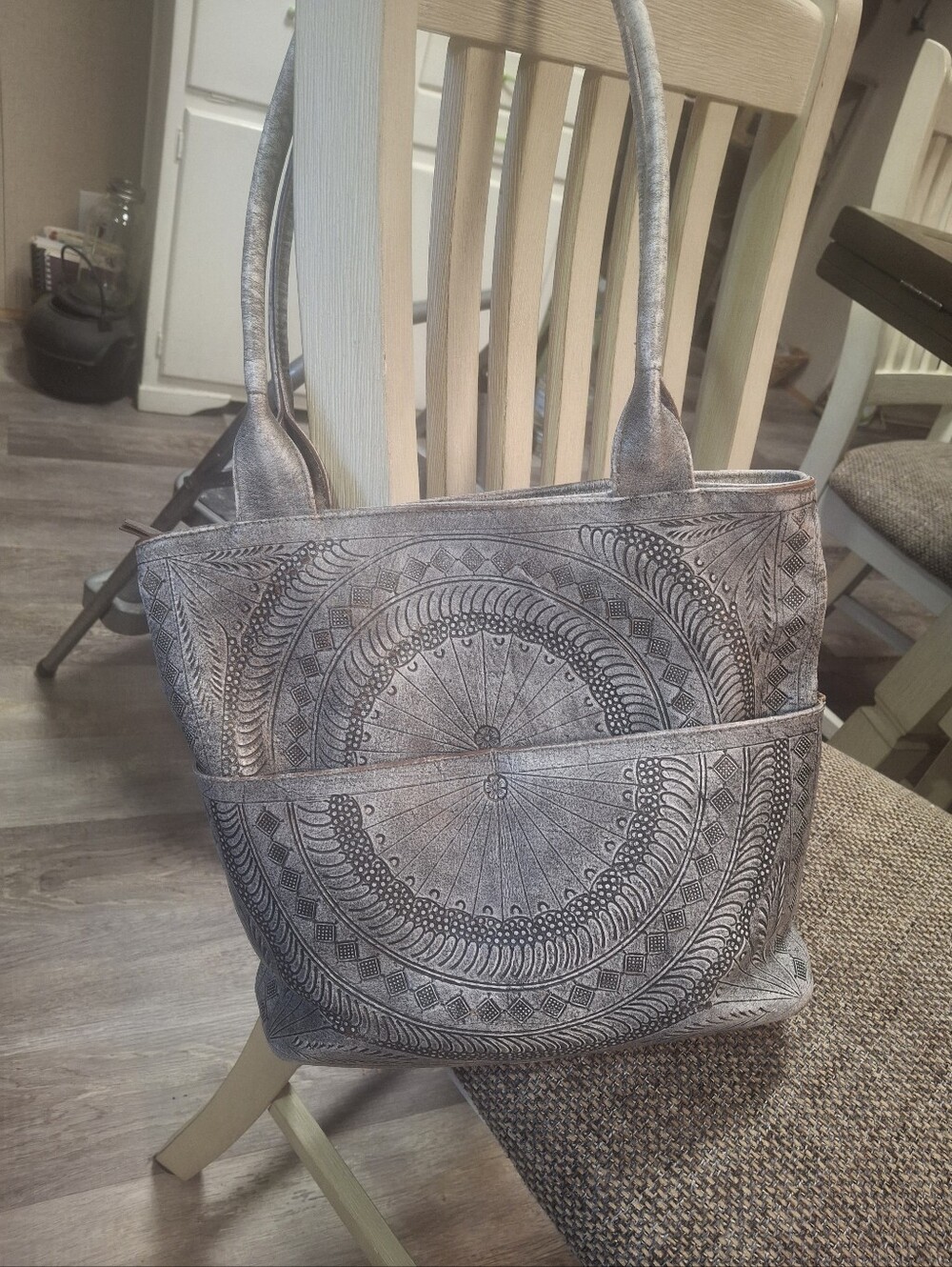 Women's Embossed Metallic Tote Bag - Silver